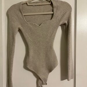 Abercrombie & Fitch Tan Ribbed Asymmetrical Bodysuit